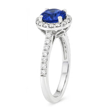1.80 Ct Round Sri Lanka Sapphire Ring Halo Natural Earth Mined Diamond White Gold