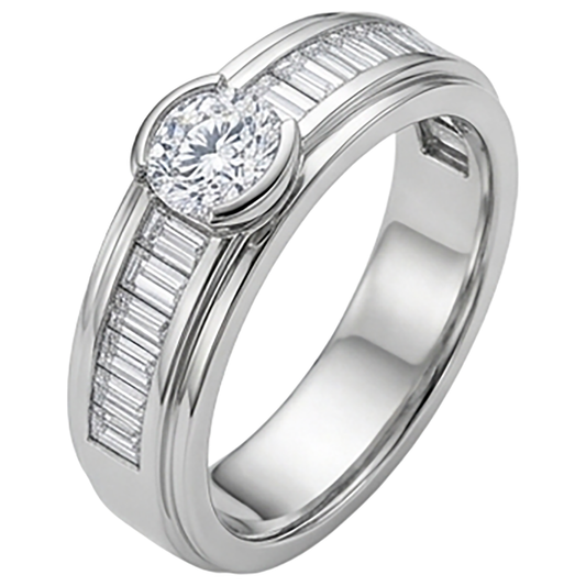 1.85 Carats Natural Earth Mined Diamond White Gold 14K Men's Ring Half Bezel Set