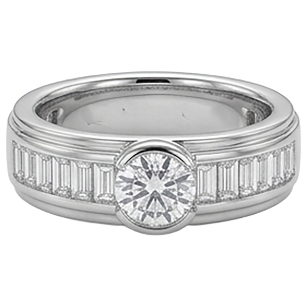1.85 Carats Natural Earth Mined Diamond White Gold 14K Men's Ring Half Bezel Set