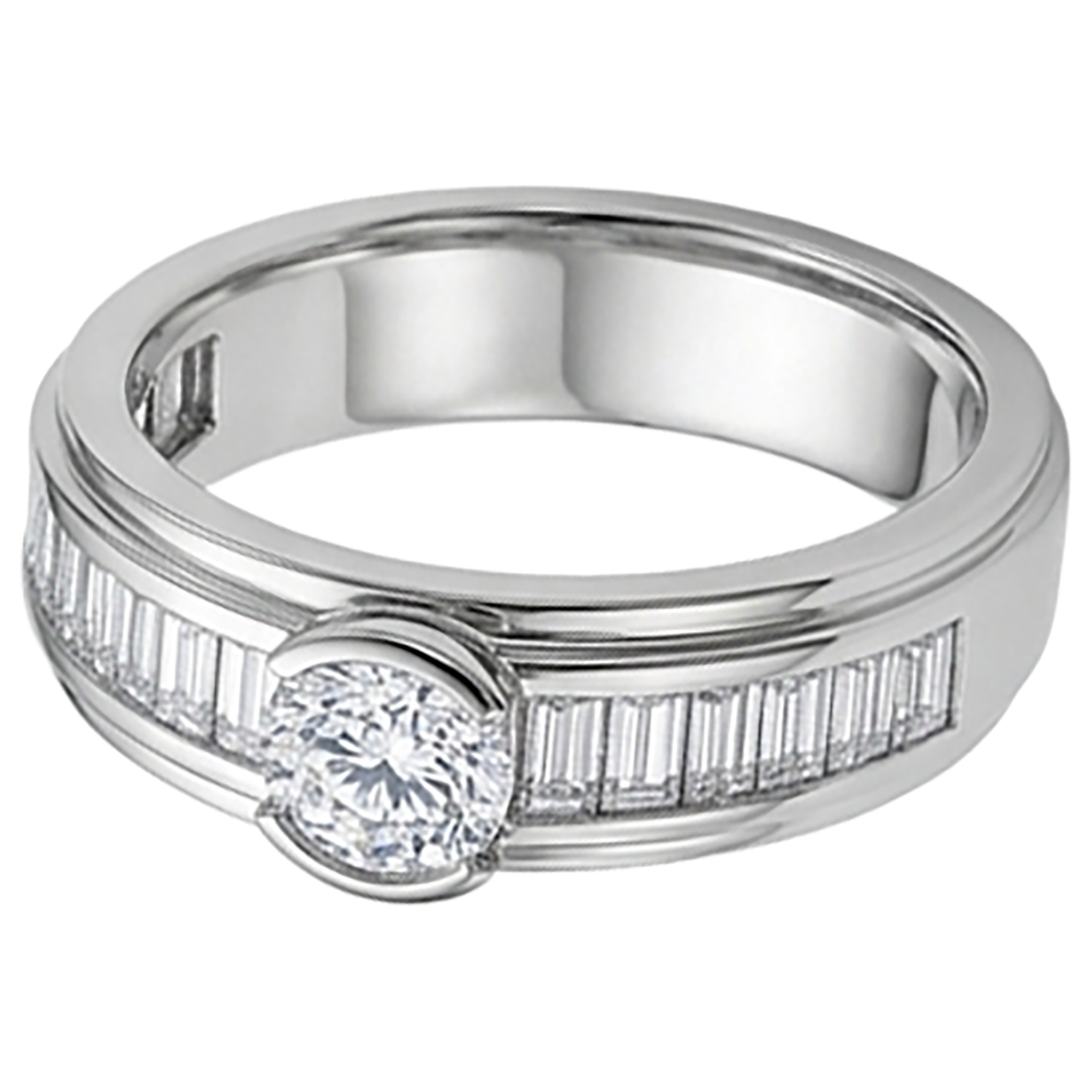 1.85 Carats Natural Earth Mined Diamond White Gold 14K Men's Ring Half Bezel Set