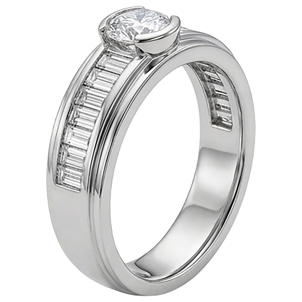 1.85 Carats Natural Earth Mined Diamond White Gold 14K Men's Ring Half Bezel Set