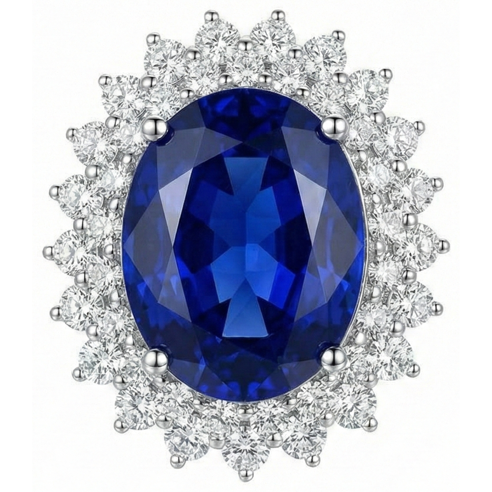 1.85 Carats Oval Cut Blue Tanzanite And Natural Earth Mined Diamond Anniversary Ring