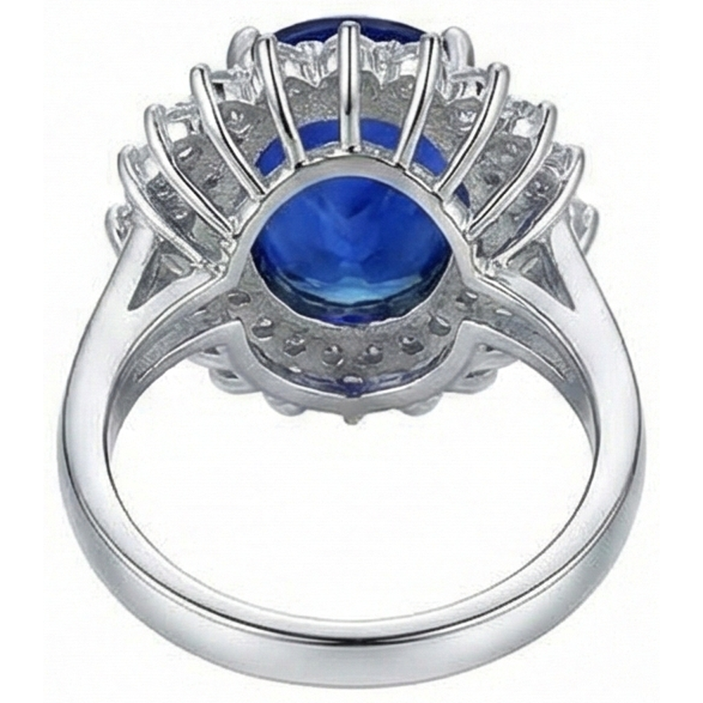 1.85 Carats Oval Cut Blue Tanzanite And Natural Earth Mined Diamond Anniversary Ring