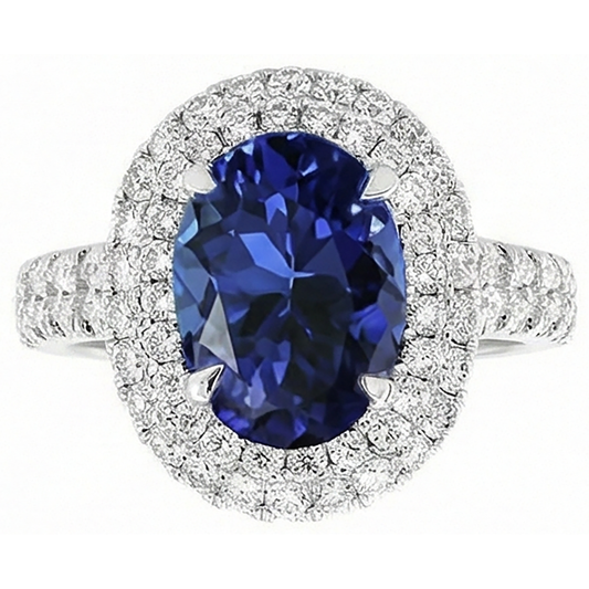 1.85 Carats Oval Cut Tanzanite And Natural Earth Mined Diamond Wedding Ring White Gold 14K
