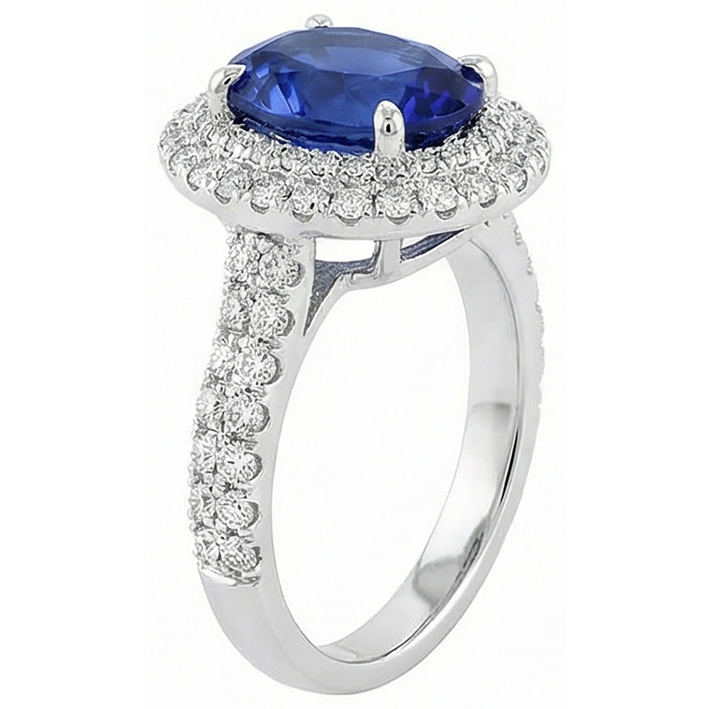 1.85 Carats Oval Cut Tanzanite And Natural Earth Mined Diamond Wedding Ring White Gold 14K