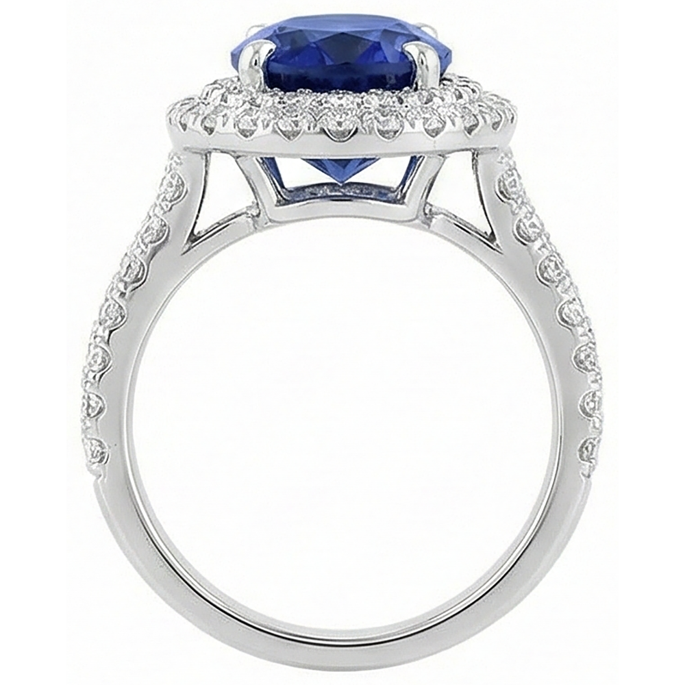 1.85 Carats Oval Cut Tanzanite And Natural Earth Mined Diamond Wedding Ring White Gold 14K