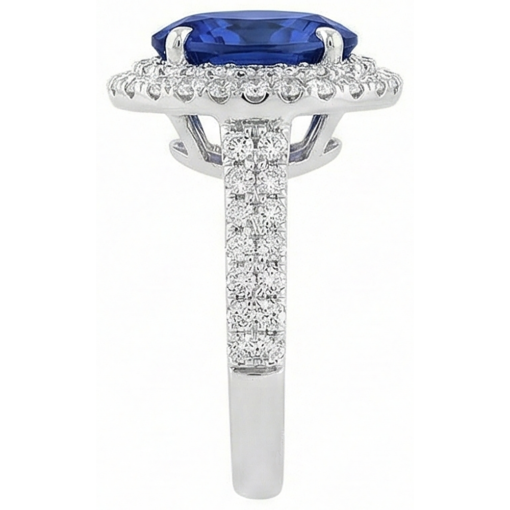 1.85 Carats Oval Cut Tanzanite And Natural Earth Mined Diamond Wedding Ring White Gold 14K