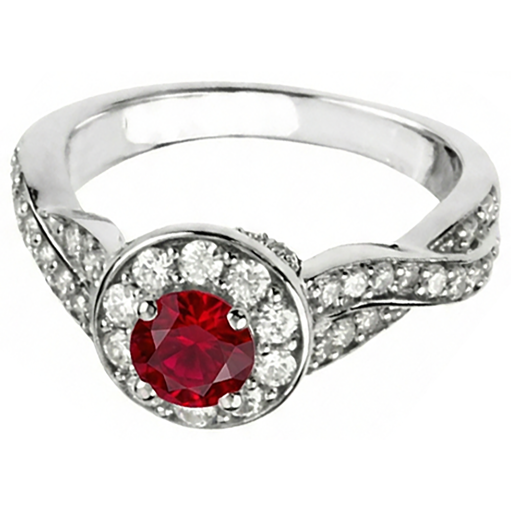 natural round ruby 1.85ct ring front view