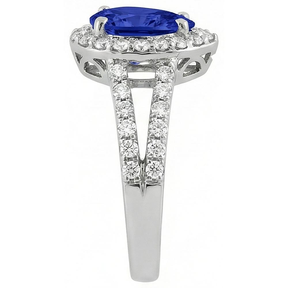 1.85 Ct Blue Pear Cut Tanzanite With Natural Earth Mined Diamonds Ring White Gold