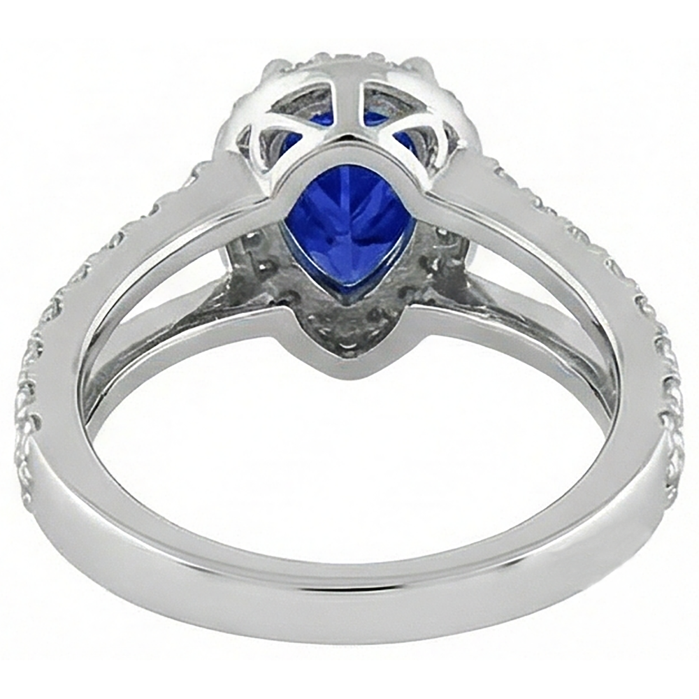 1.85 Ct Blue Pear Cut Tanzanite With Natural Earth Mined Diamonds Ring White Gold