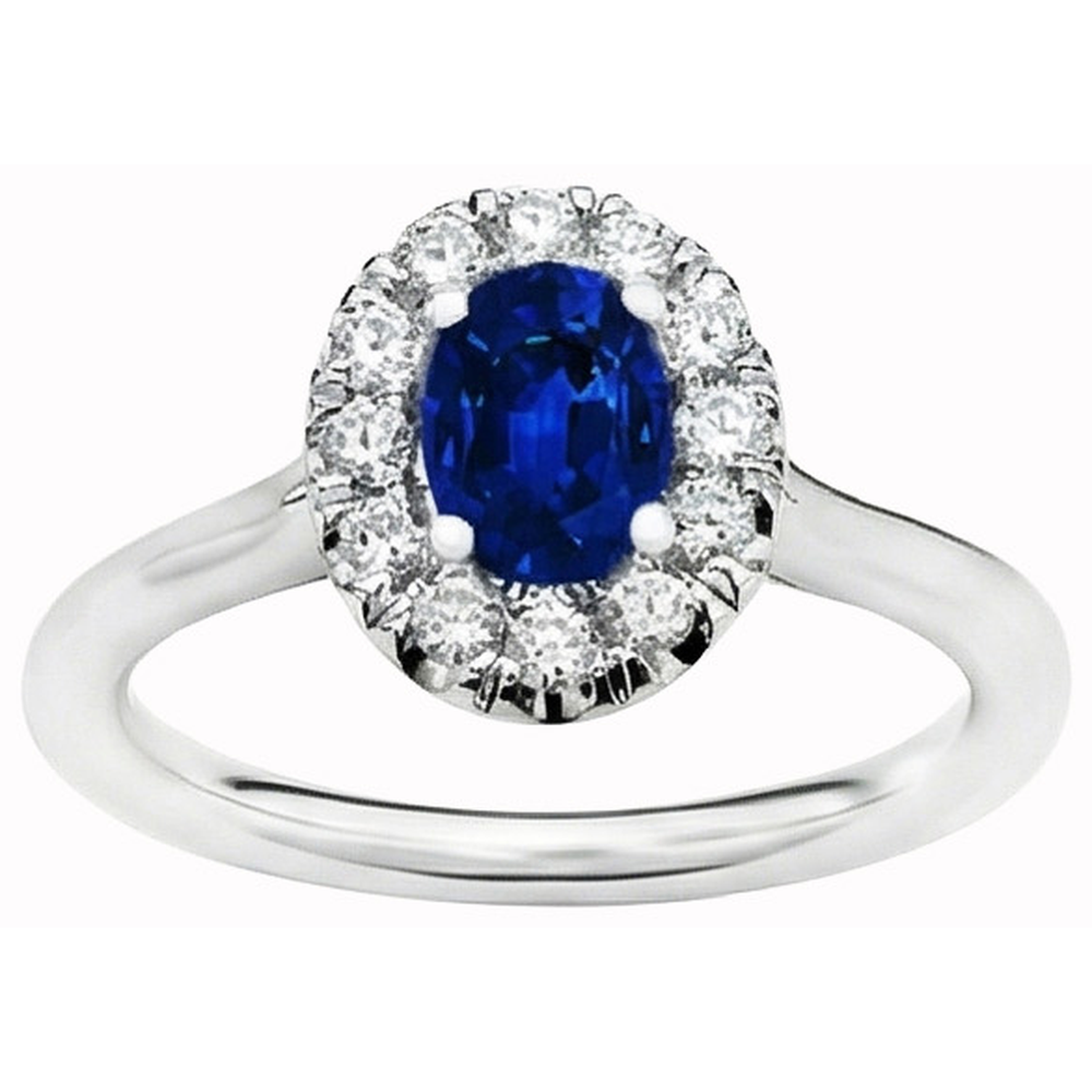 1.85 Ct Oval Round Cut Sri Lanka Sapphire Natural Earth Mined Diamond Ring