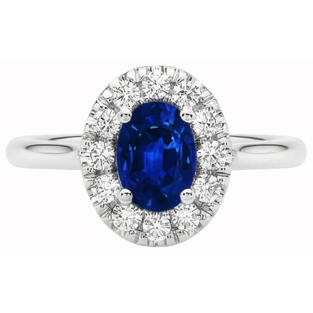 1.85 Ct Oval Round Cut Sri Lanka Sapphire Natural Earth Mined Diamond Ring