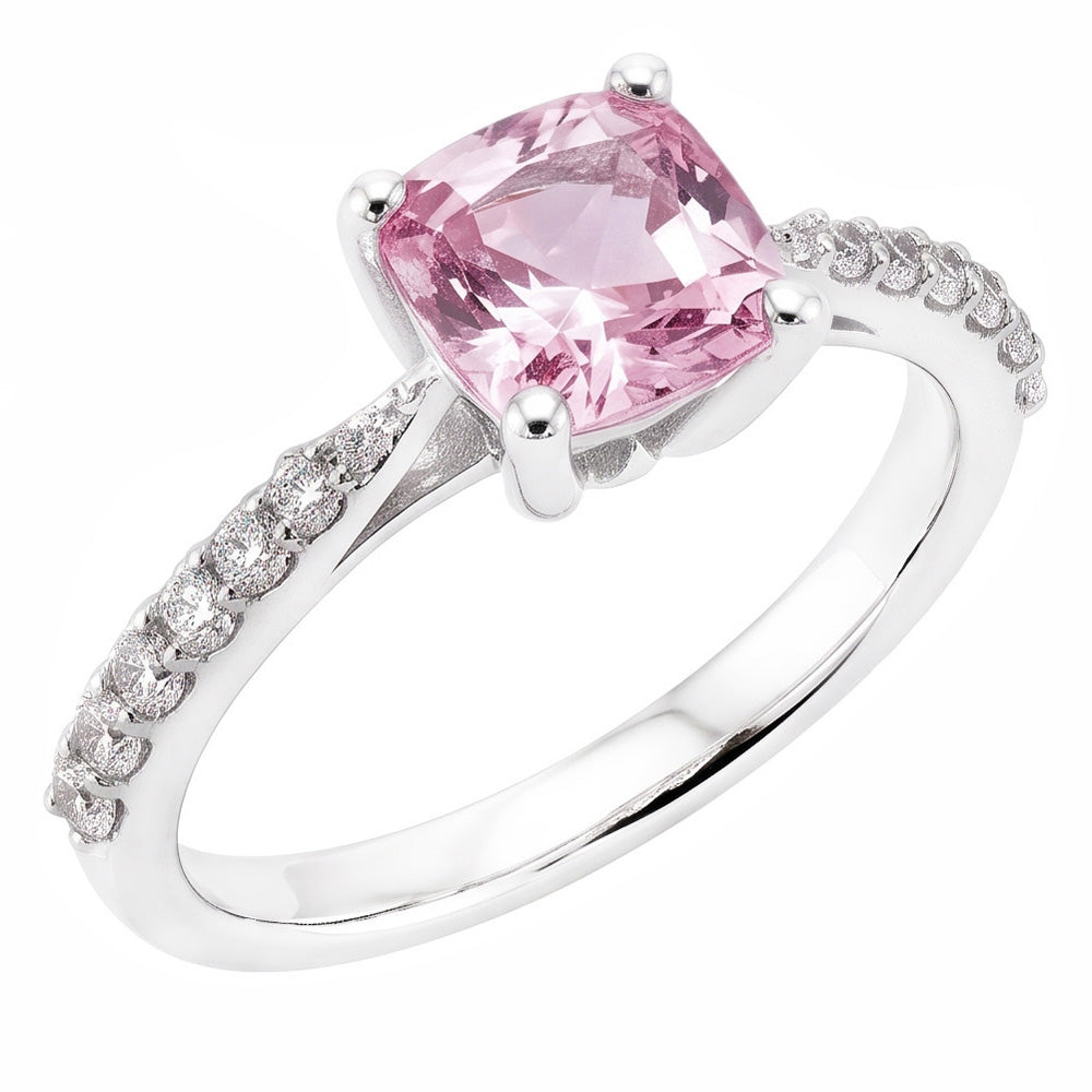 1.91 Carat Pink Sapphire Cushion White Engagement Ring Gemstone