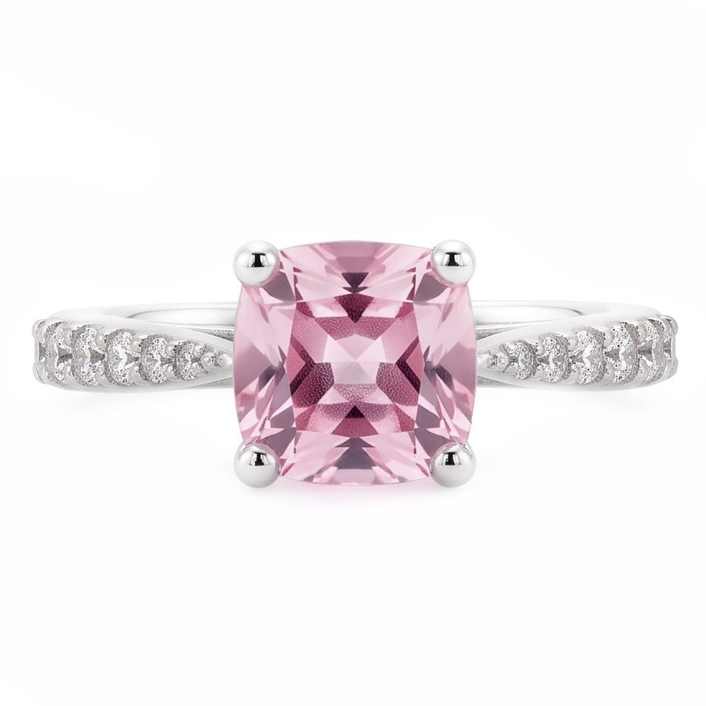 1.91 Carat Pink Sapphire Cushion White Engagement Ring Gemstone