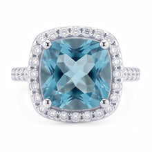 1.91 Carats Blue Cushion Halo Center Gemstone Ring White Gold 14K