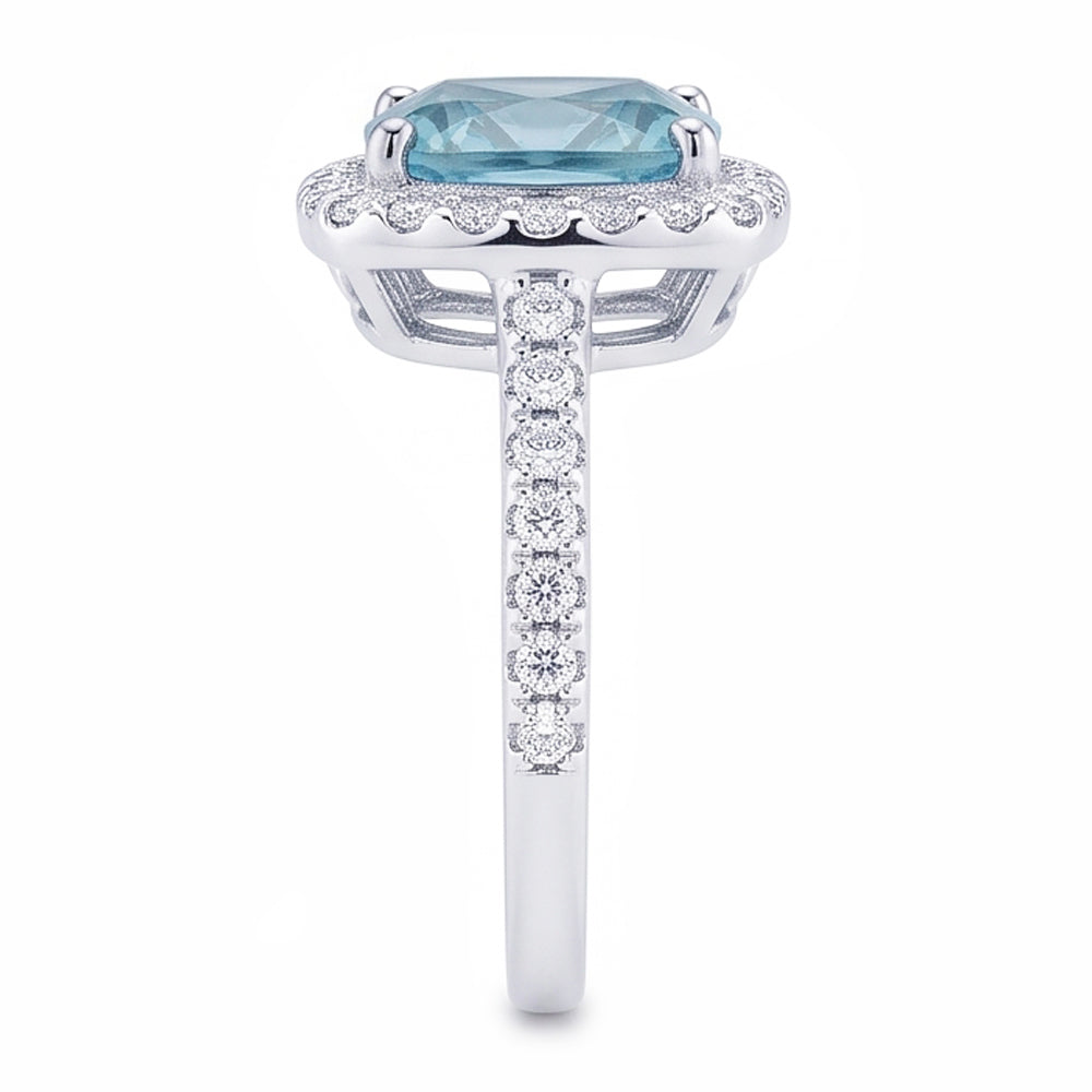 1.91 Carats Blue Cushion Halo Center Gemstone Ring White Gold 14K