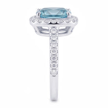 1.91 Carats Blue Cushion Halo Center Gemstone Ring White Gold 14K