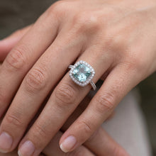 1.91 Carats Blue Cushion Halo Center Gemstone Ring White Gold 14K