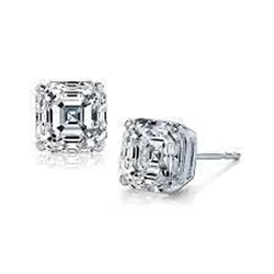 1 Carat Asscher Cut Genuine Diamond Stud Women Earring White Gold 14K