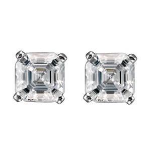 1 Carat Asscher Cut Real Diamond Stud Earring 14K White Gold