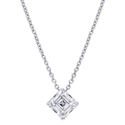 1 Carat Asscher Real Diamond Necklace Pendant White Gold 14K Women Jewelry