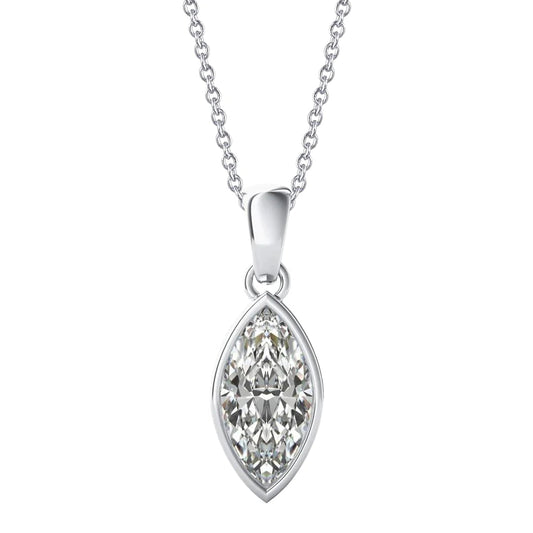 1 Carat Bezel Set Marquise Solitaire Real Diamond Pendant White Gold 14K