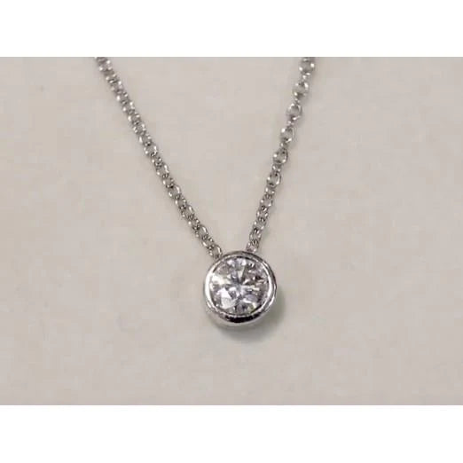 1 Carat Bezel Set Round Real Diamond Necklace Pendant White Gold 14K