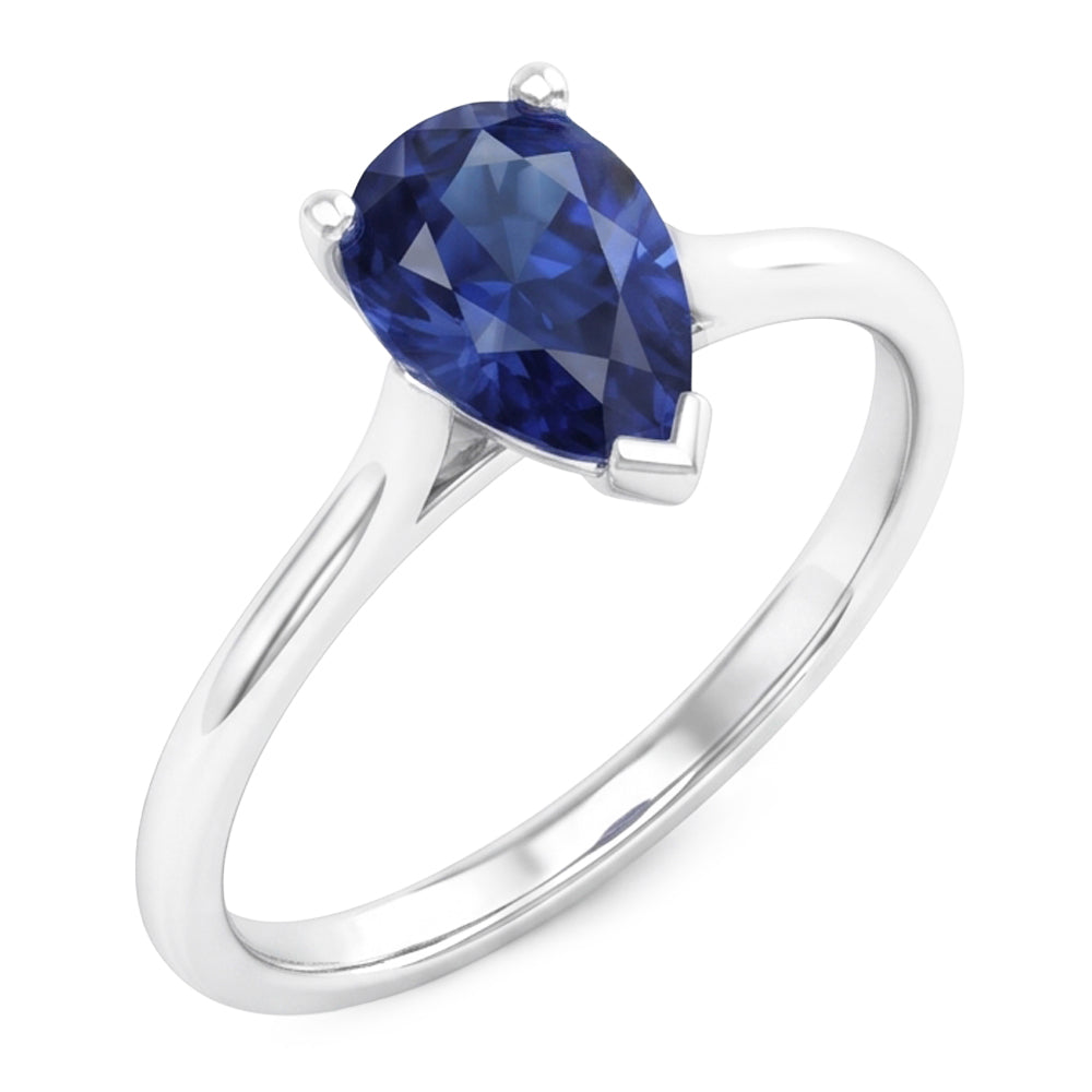 1 Carat Ceylon Sapphire Solitaire Ring Pear Cut Cathedral Setting
