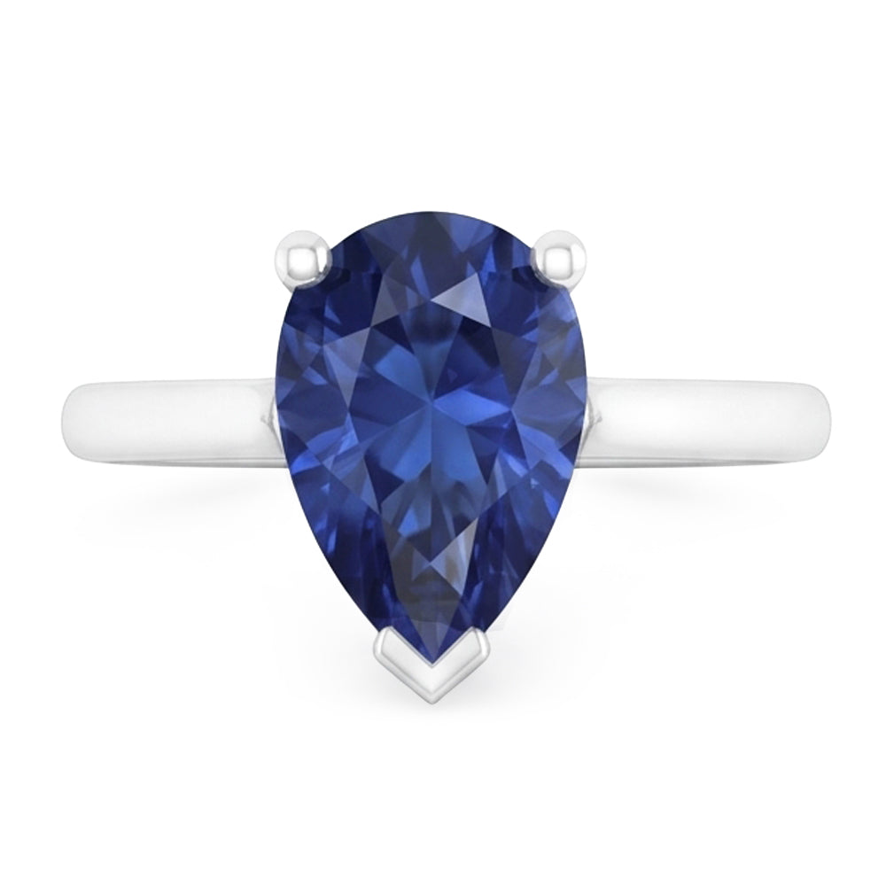 1 Carat Ceylon Sapphire Solitaire Ring Pear Cut Cathedral Setting