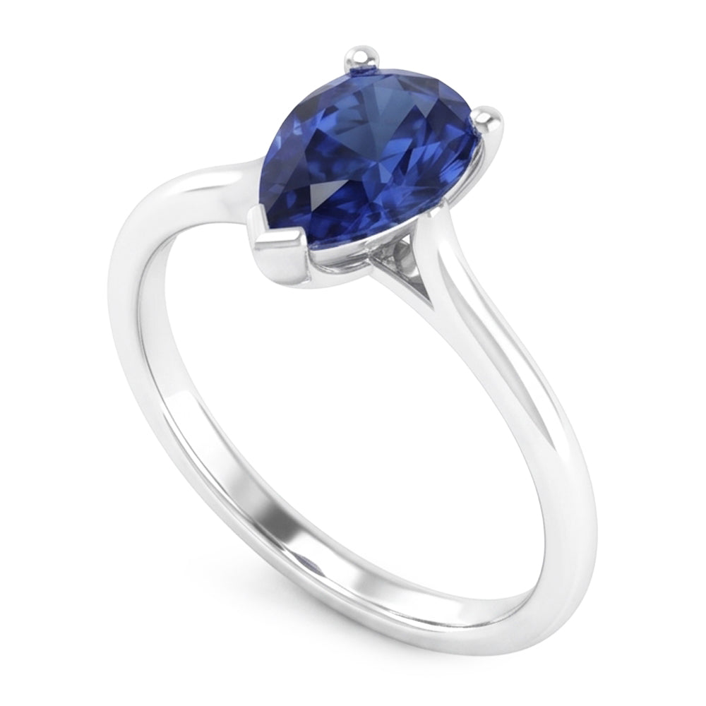 1 Carat Ceylon Sapphire Solitaire Ring Pear Cut Cathedral Setting
