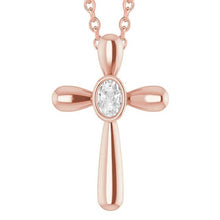 1 Carat Cross Genuine Diamond Pendant Oval Old Cut Bezel Set Slide Jewelry