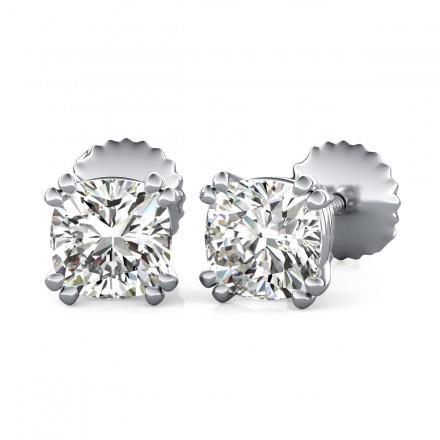 1 Carat Cushion Cut Double Prong Real Diamond Stud Earring 14K White Gold