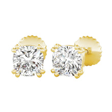 1 Carat Cushion Cut Double Prong Real Diamond Stud Earring Yellow Gold