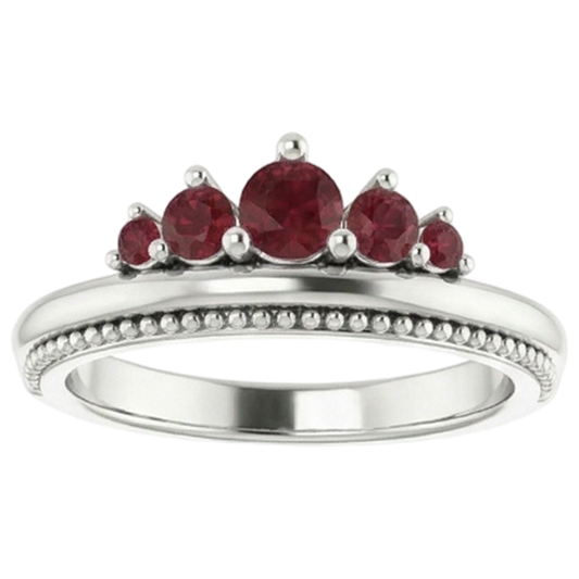 1 Carat Five Stone Ring Ruby White Gold 14K