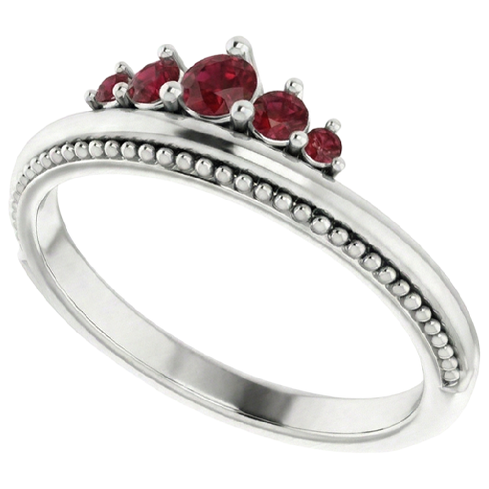 1 Carat Five Stone Ring Ruby White Gold 14K