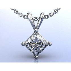 1 Carat Four Prong Setting Princess Real Diamond Pendant 14K White Gold