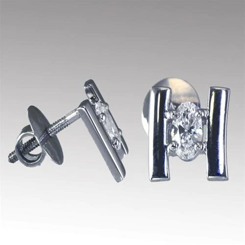 1 Carat Genuine Oval Cut Diamond Stud Earring 14K White Gold