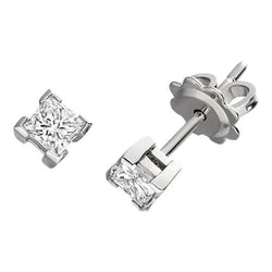 1 Carat Genuine Princess Cut Diamond Stud Earring Gold Jewelry