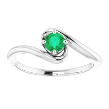 1 Carat Green Emerald Ring Freeform Shank Setting White Gold 14K