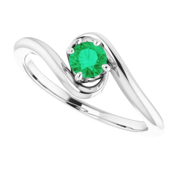 1 Carat Green Emerald Ring Freeform Shank Setting White Gold 14K