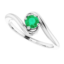 1 Carat Green Emerald Ring Freeform Shank Setting White Gold 14K