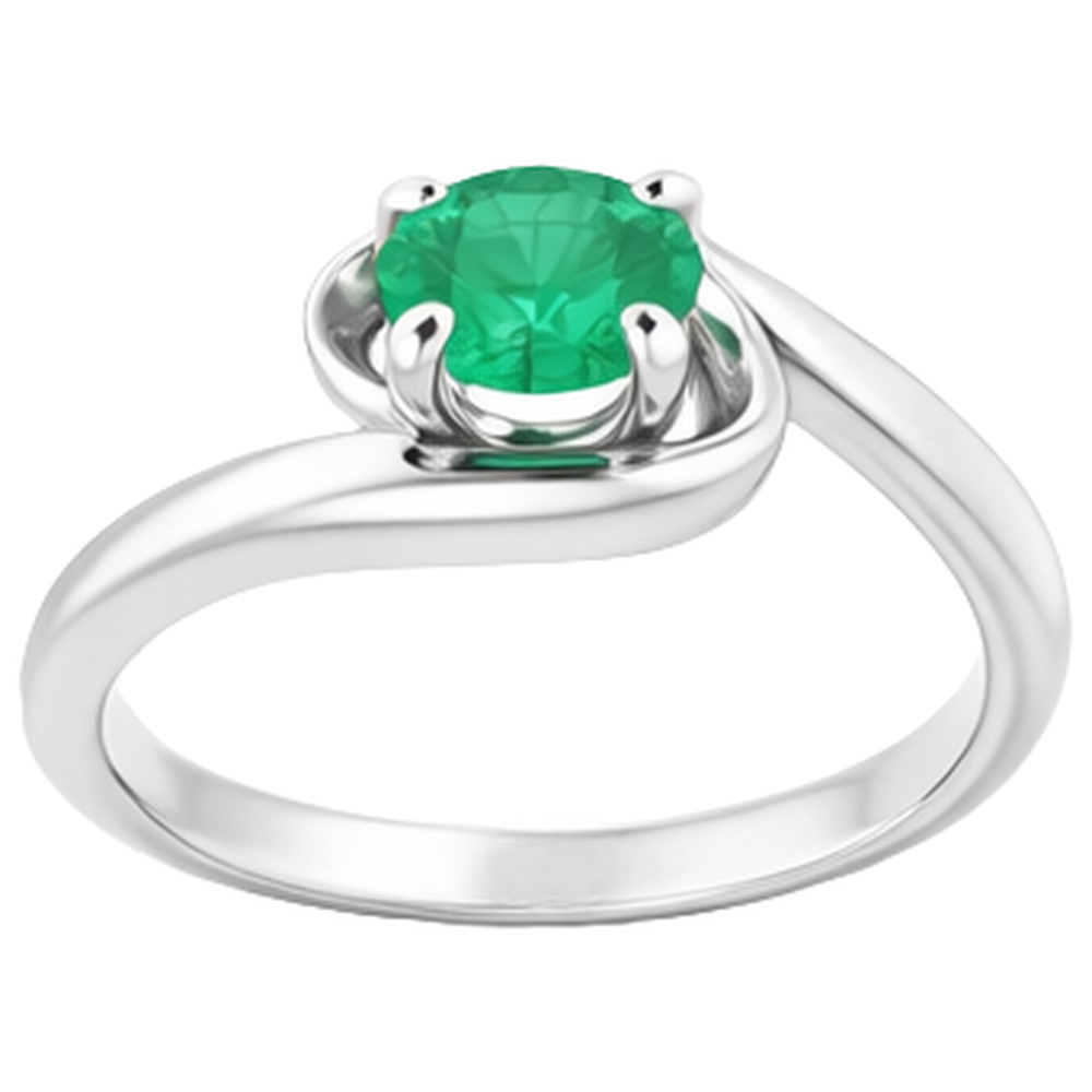 1 Carat Green Emerald Ring Freeform Shank Setting White Gold 14K