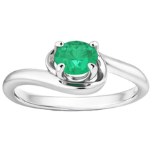 1 Carat Green Emerald Ring Freeform Shank Setting White Gold 14K