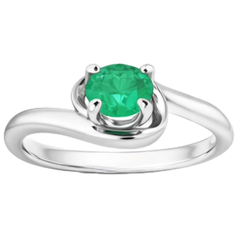 1 Carat Green Emerald Ring Freeform Shank Setting White Gold 14K