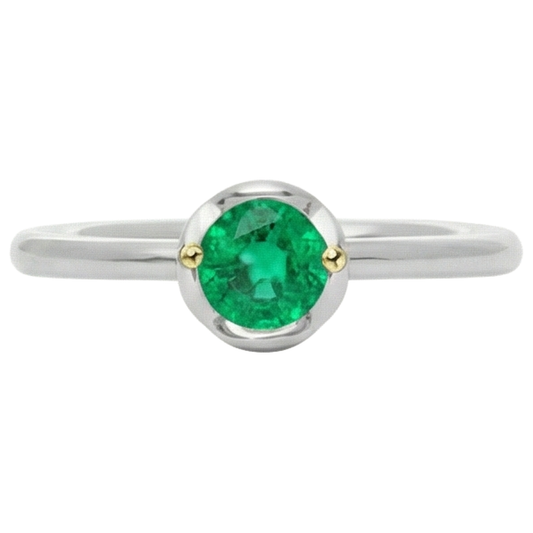 Authentic Emerald Precious Stone Ring 1 ct Two-Tone 14K Gold – front view
