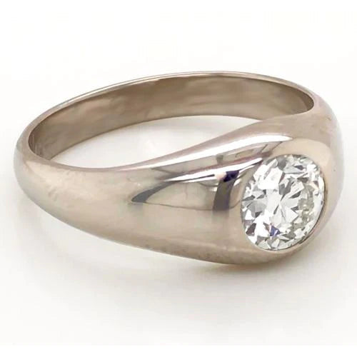 1 Carat Men Gypsy Solitaire Genuine Diamond Ring F Vs1 Round Diamond White 