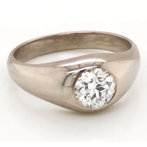 1 Carat Men Gypsy Solitaire Genuine Diamond Ring F Vs1 Round Diamond Gold 14K