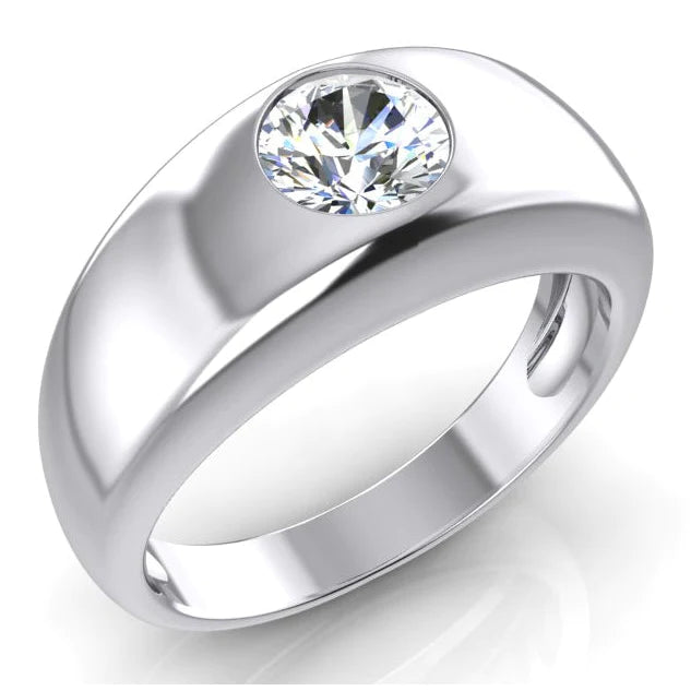 1 Carat Men Gypsy Solitaire Genuine Diamond Ring F Vs1 Round  White Gold 14K