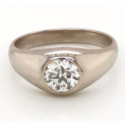 1 Carat Men Gypsy Solitaire Genuine Diamond Ring F Vs1 Round Diamond White Gold 14K