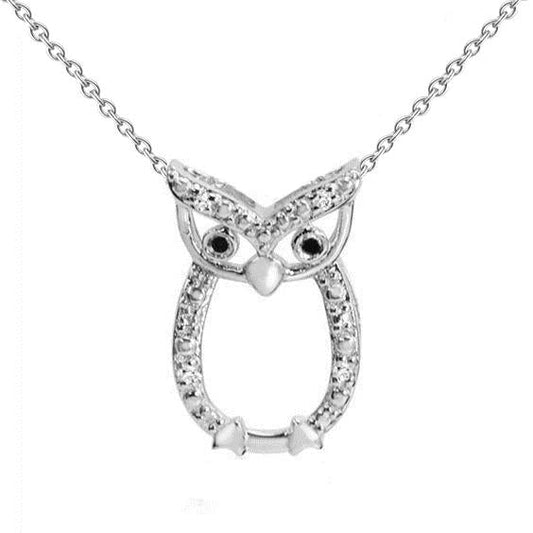 1 Carat Natural Owl Shape Diamond Pendant Necklace 14K White Gold